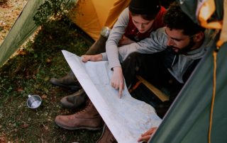 Eco-friendly camping tent set up in a forest