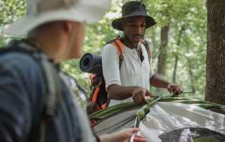 Lightweight camping tent set up in a beautiful Australian landscape