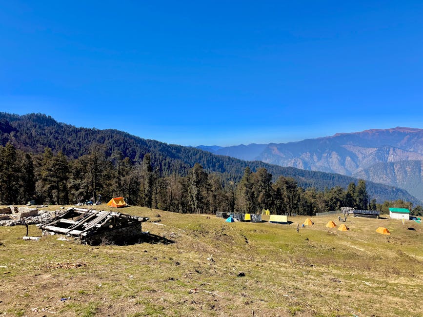 Lightweight camping tents set up in a beautiful landscape