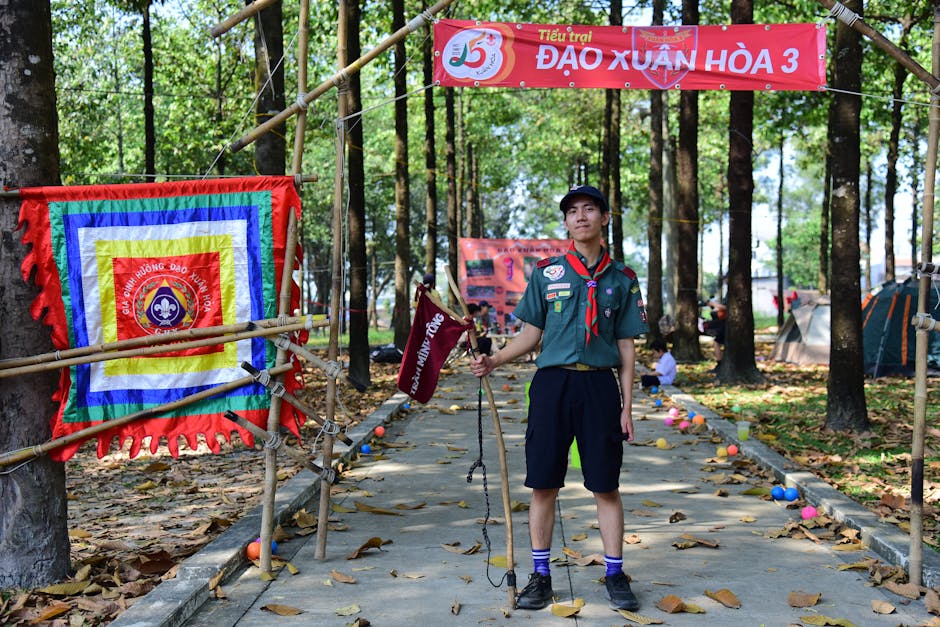 A variety of camping tents set up in a picturesque forest
