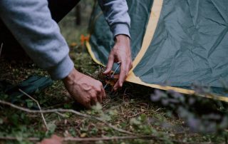 Beautiful camping tents set up in a scenic nature landscape